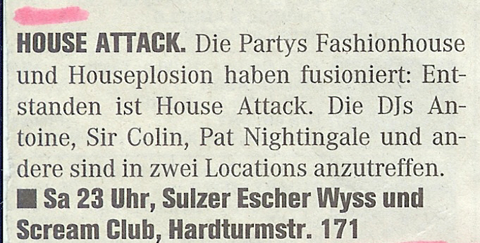 House Attack 2 mit DJ Pat Nightingale | Sulzer Escher Wyss (ZH) By Art&Noise > Samstag 16.12.2000