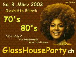 70`s & 80`s mit Pat Nightingale | Glasshütte Bülach (ZH)
> Samstag 08.03.2003 70`s & 80`s mit Pat Nightingale | Glasshütte Bülach (ZH) > Samstag 08.03.2003