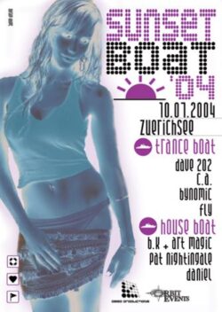 Sunset Boat mit Pat Nightingale | Zürichsee
> Samstag 10.07.2004 Sunset Boat mit Pat Nightingale | Zürichsee > Samstag 10.07.2004